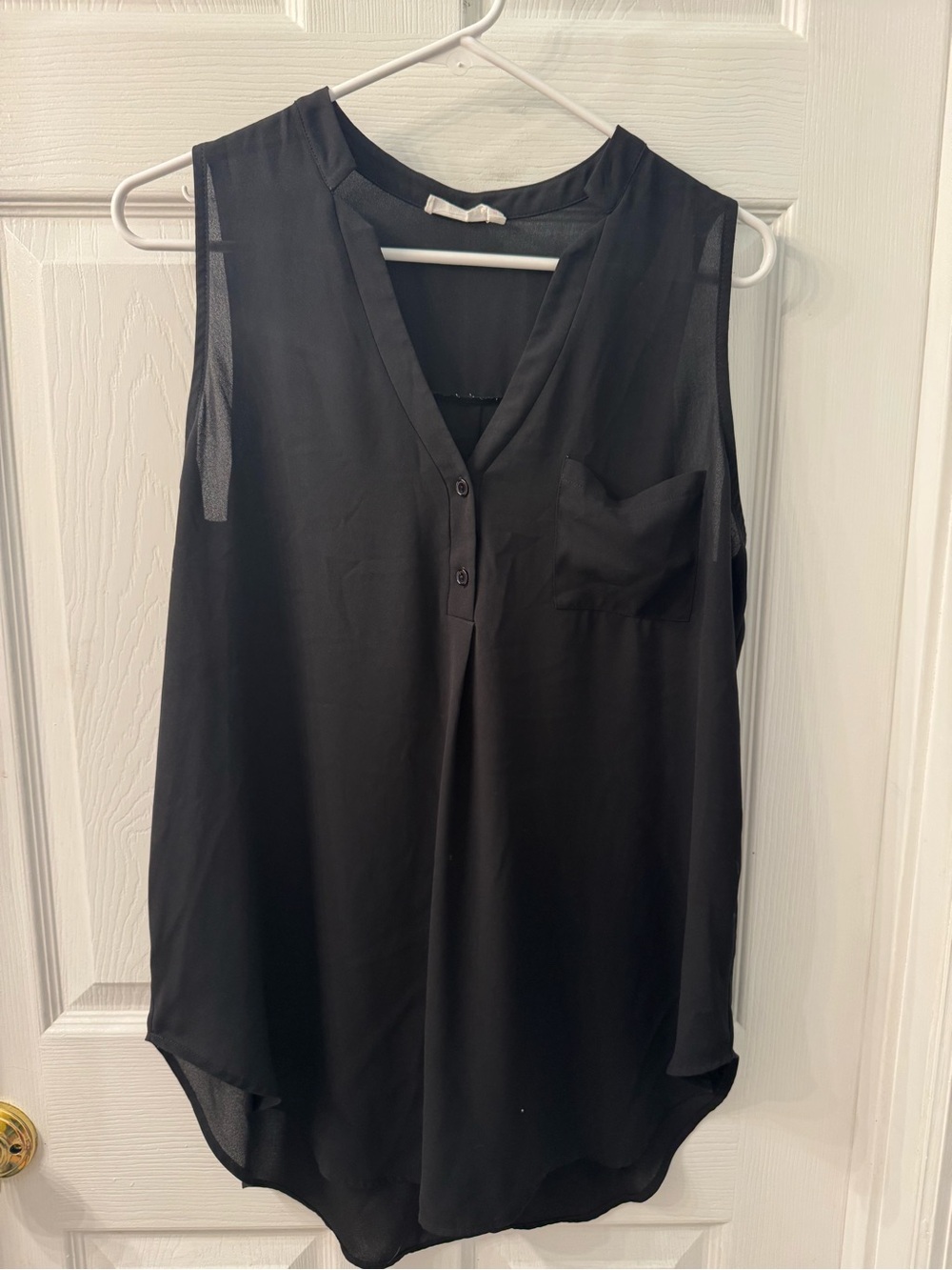 Lush Black Sleeveless V-Neck Button Tank